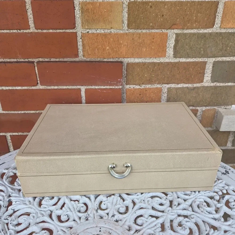 Vintage Jewelry Chest Box 2 Tier Red Satin Lined Organizer 14